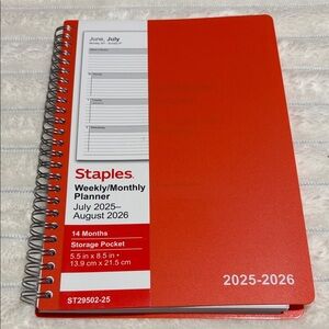 Staples 2025–2026 Weekly Monthly Planner | Compact | Red | 14 Month | NEW